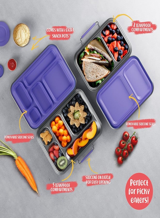 AOHEA Stainless Steel Lunch Box for Kids, Leak Proof Bento Lunch Box BPA Free 304 Stainless Steel Bento Box Stainless Bento Box with Containers for School and Office(Purple) - Image 4